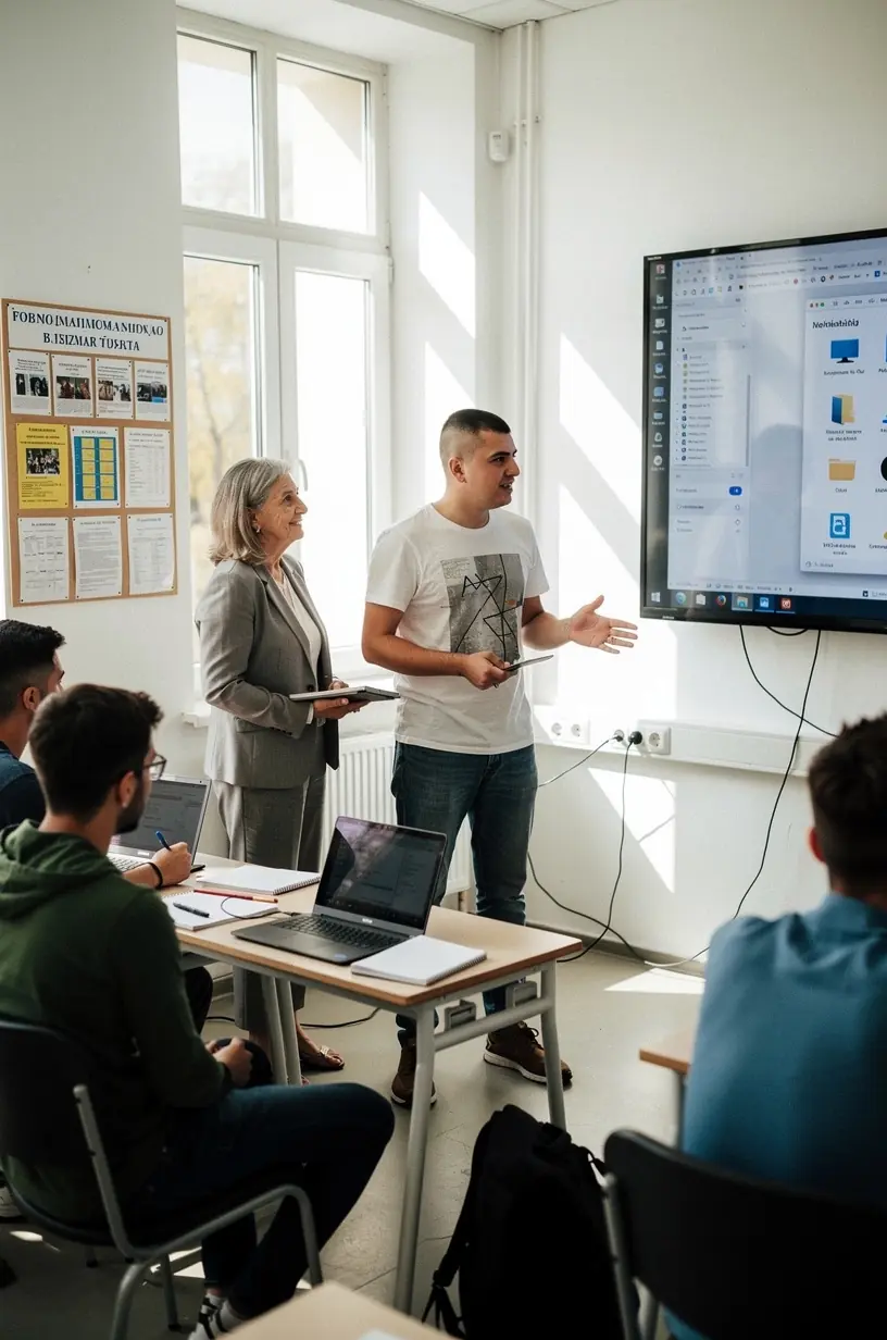 Imagine cu un specialist care oferă explicații clare și transparente despre funcționalități software pentru public larg